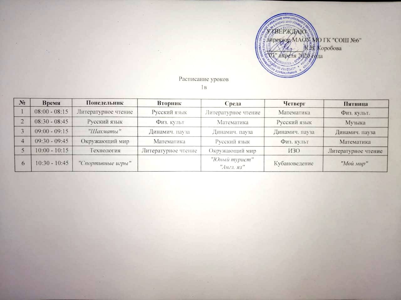 Расписание уроков 1а, 1б, 1в — МАОУ МО ГК 